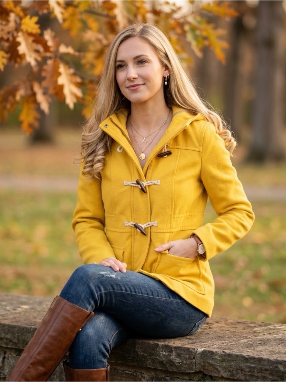 Old Navy Hooded Jacket Toggle Utility Coat Y2K Yellow Women's Small Pockets NWT